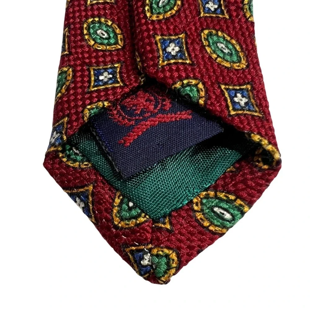 Tommy Hilfiger Silk Tie Mens OS Blue Geometric Diamond Medallion Made in USA A54